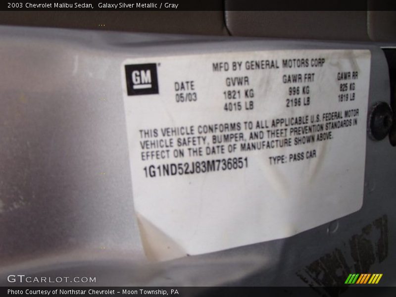 Galaxy Silver Metallic / Gray 2003 Chevrolet Malibu Sedan