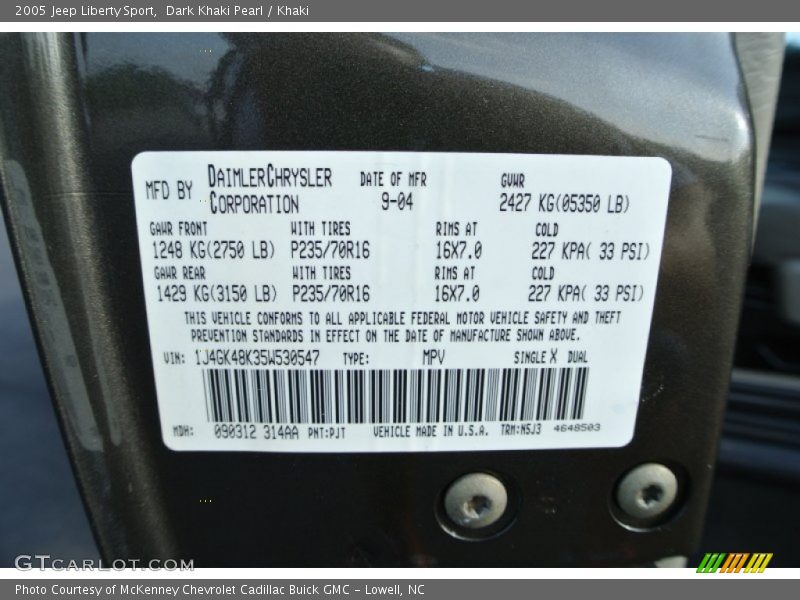 Dark Khaki Pearl / Khaki 2005 Jeep Liberty Sport