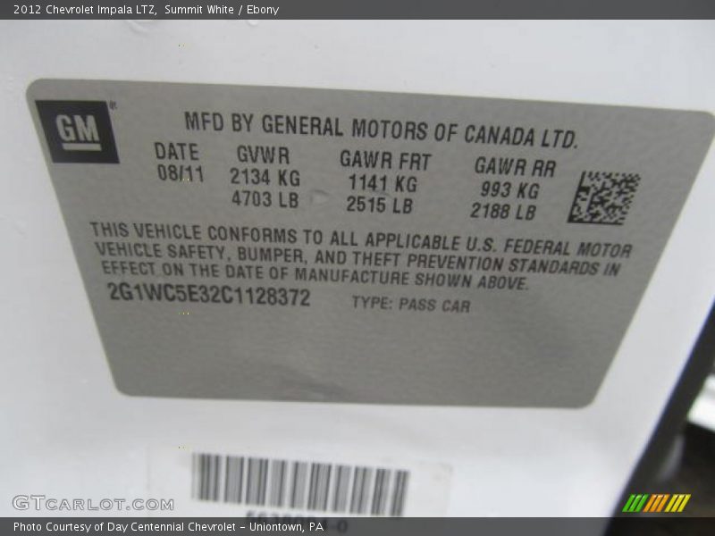 Summit White / Ebony 2012 Chevrolet Impala LTZ