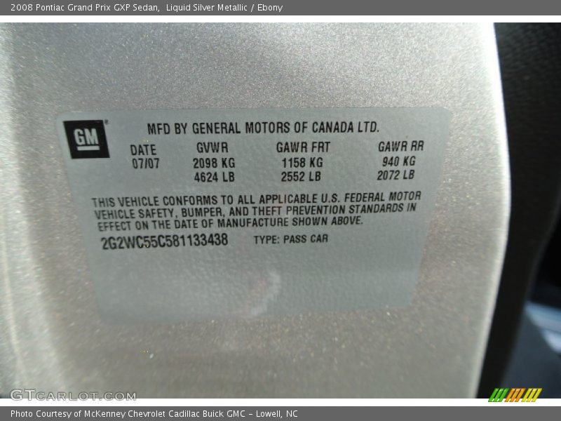 Liquid Silver Metallic / Ebony 2008 Pontiac Grand Prix GXP Sedan