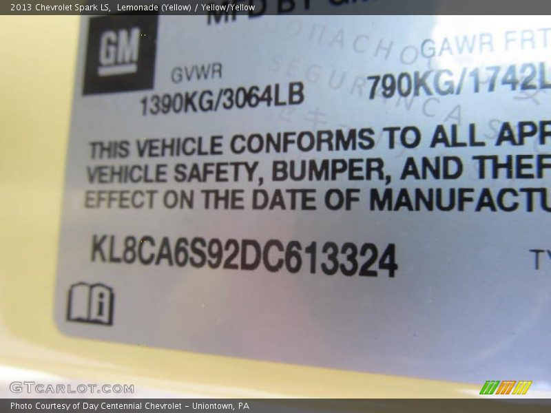 Lemonade (Yellow) / Yellow/Yellow 2013 Chevrolet Spark LS