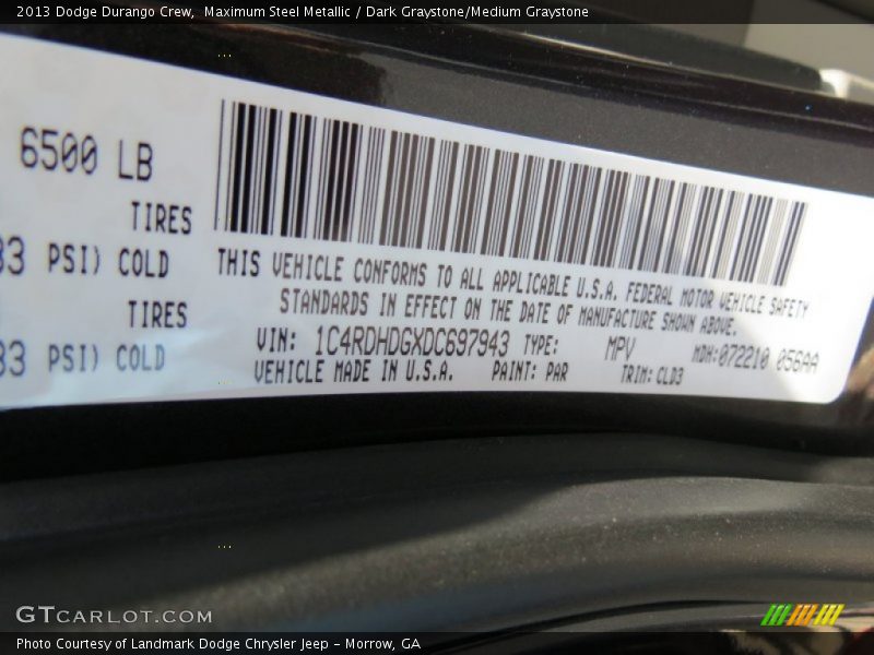 Maximum Steel Metallic / Dark Graystone/Medium Graystone 2013 Dodge Durango Crew