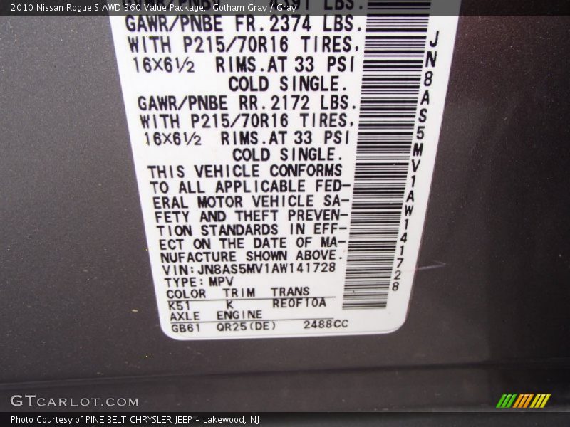 Gotham Gray / Gray 2010 Nissan Rogue S AWD 360 Value Package