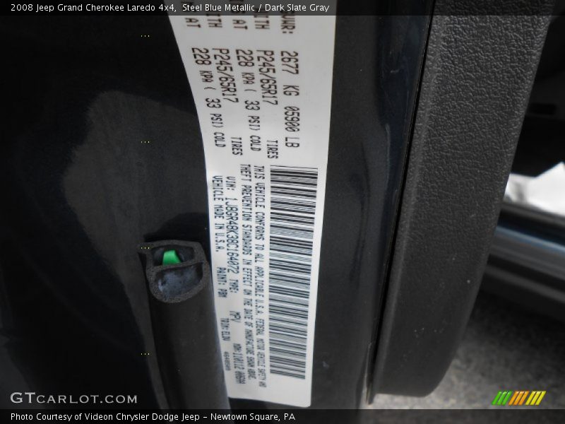Steel Blue Metallic / Dark Slate Gray 2008 Jeep Grand Cherokee Laredo 4x4