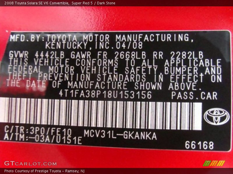 Super Red 5 / Dark Stone 2008 Toyota Solara SE V6 Convertible