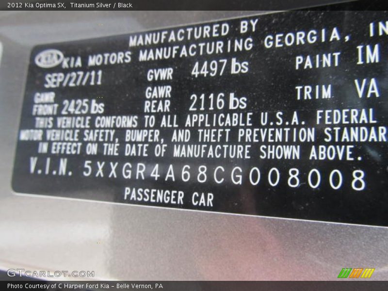 Titanium Silver / Black 2012 Kia Optima SX