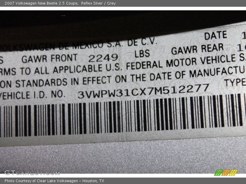 Reflex Silver / Grey 2007 Volkswagen New Beetle 2.5 Coupe