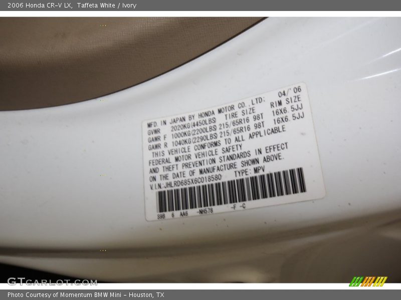 Taffeta White / Ivory 2006 Honda CR-V LX