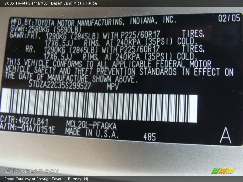 Desert Sand Mica / Taupe 2005 Toyota Sienna XLE