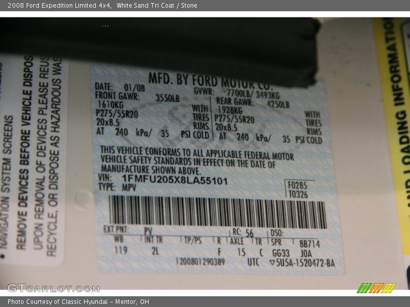 White Sand Tri Coat / Stone 2008 Ford Expedition Limited 4x4