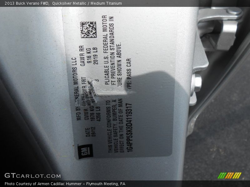 Quicksilver Metallic / Medium Titanium 2013 Buick Verano FWD