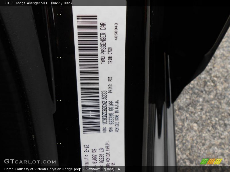 Black / Black 2012 Dodge Avenger SXT