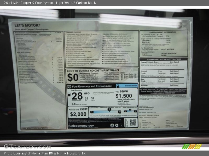  2014 Cooper S Countryman Window Sticker