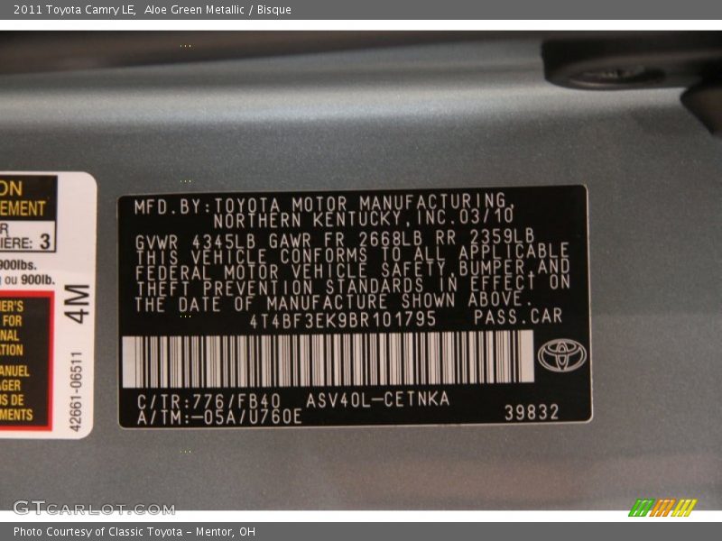 Aloe Green Metallic / Bisque 2011 Toyota Camry LE