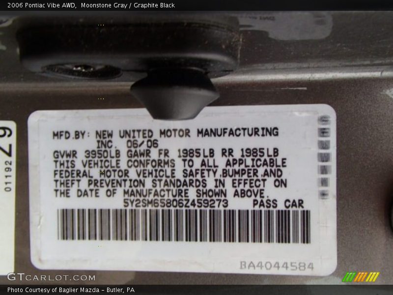 Moonstone Gray / Graphite Black 2006 Pontiac Vibe AWD