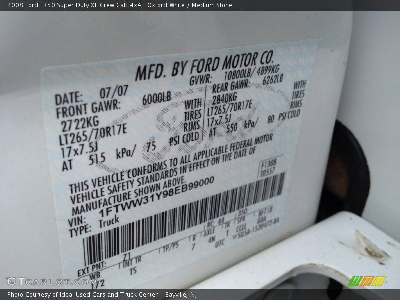 2008 F350 Super Duty XL Crew Cab 4x4 Oxford White Color Code Z1