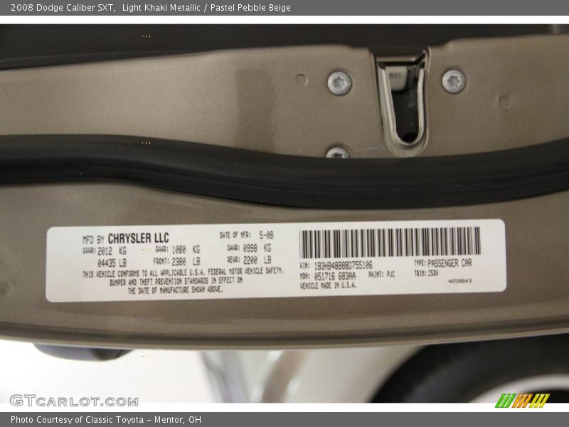 Light Khaki Metallic / Pastel Pebble Beige 2008 Dodge Caliber SXT