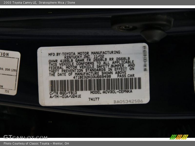 Stratosphere Mica / Stone 2003 Toyota Camry LE