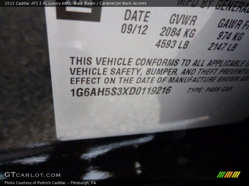 Black Raven / Caramel/Jet Black Accents 2013 Cadillac ATS 3.6L Luxury AWD