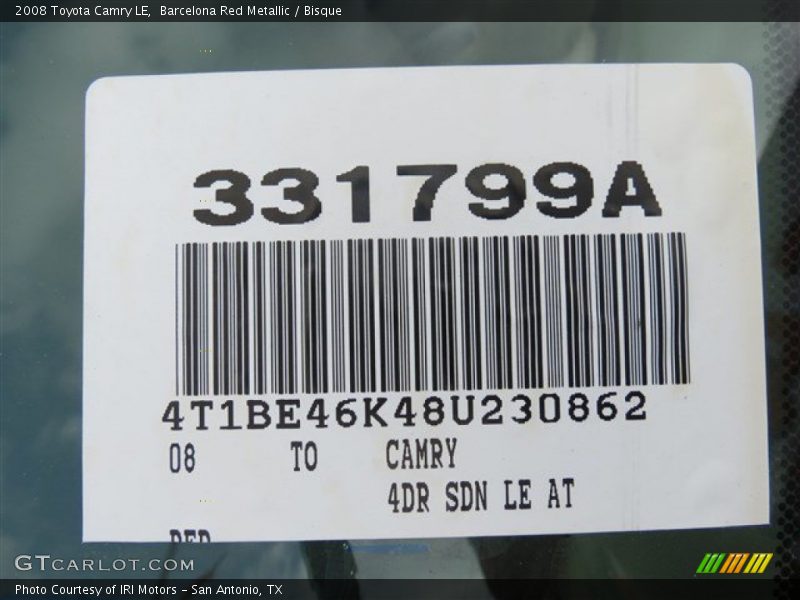 Barcelona Red Metallic / Bisque 2008 Toyota Camry LE