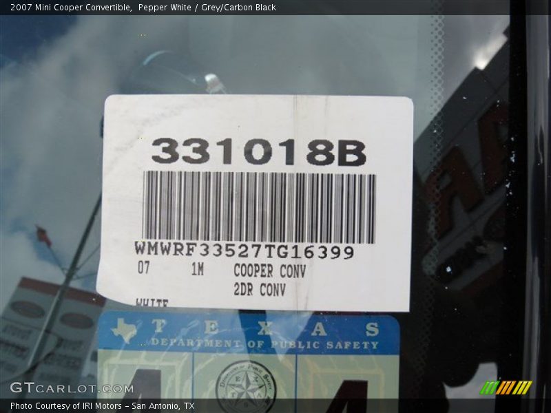Pepper White / Grey/Carbon Black 2007 Mini Cooper Convertible