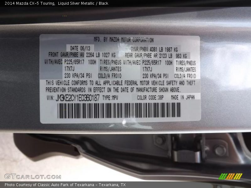 Liquid Silver Metallic / Black 2014 Mazda CX-5 Touring