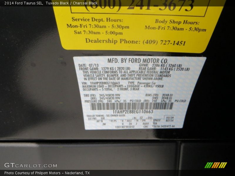 2014 Taurus SEL Tuxedo Black Color Code UH