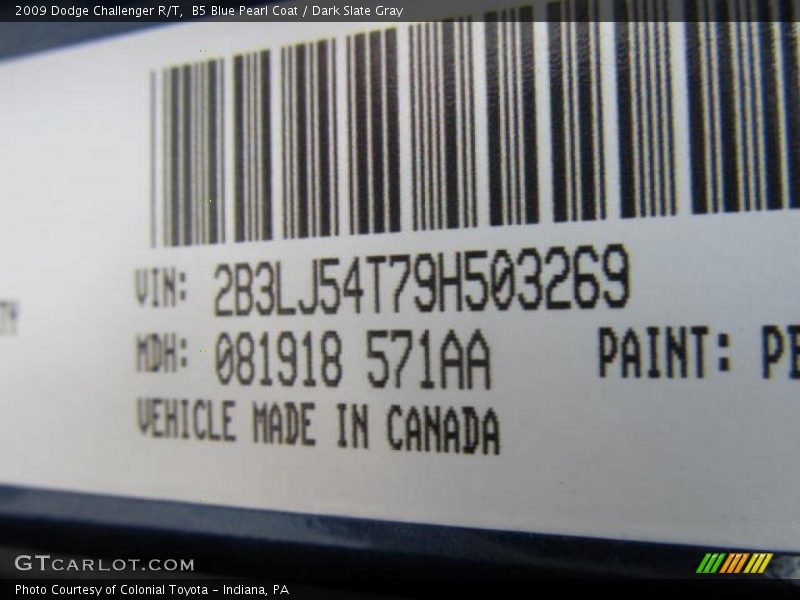 B5 Blue Pearl Coat / Dark Slate Gray 2009 Dodge Challenger R/T