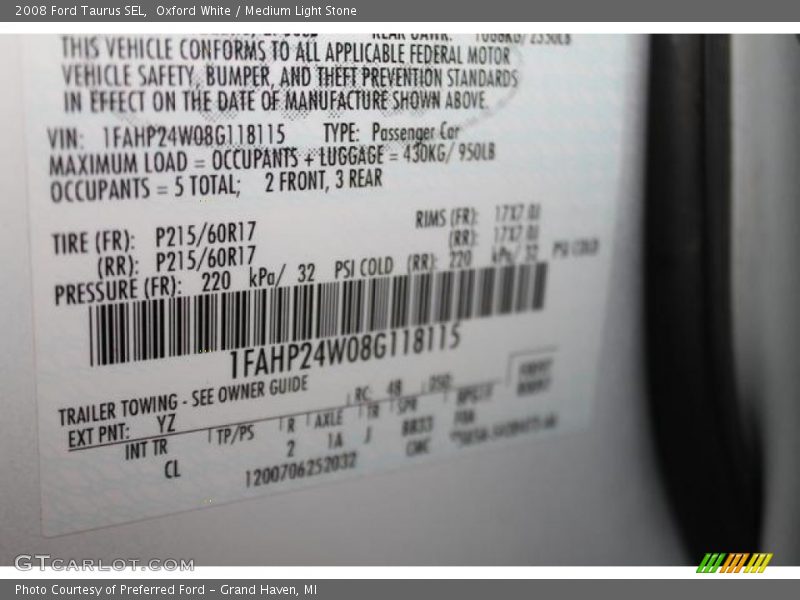 Oxford White / Medium Light Stone 2008 Ford Taurus SEL