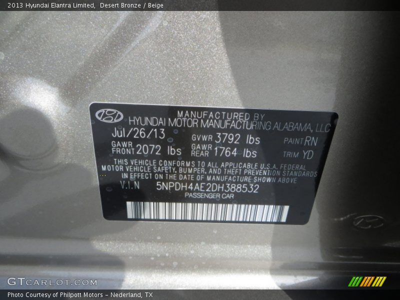Desert Bronze / Beige 2013 Hyundai Elantra Limited