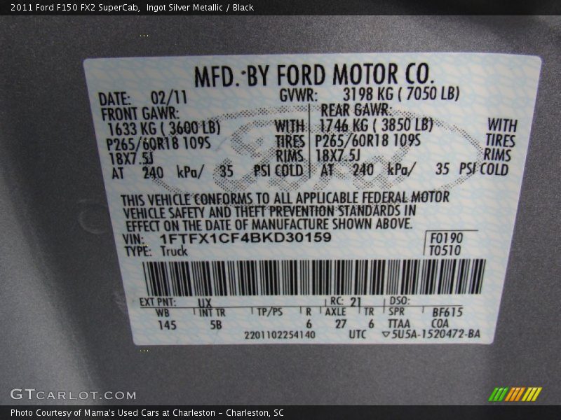 Ingot Silver Metallic / Black 2011 Ford F150 FX2 SuperCab