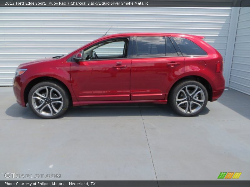 Ruby Red / Charcoal Black/Liquid Silver Smoke Metallic 2013 Ford Edge Sport