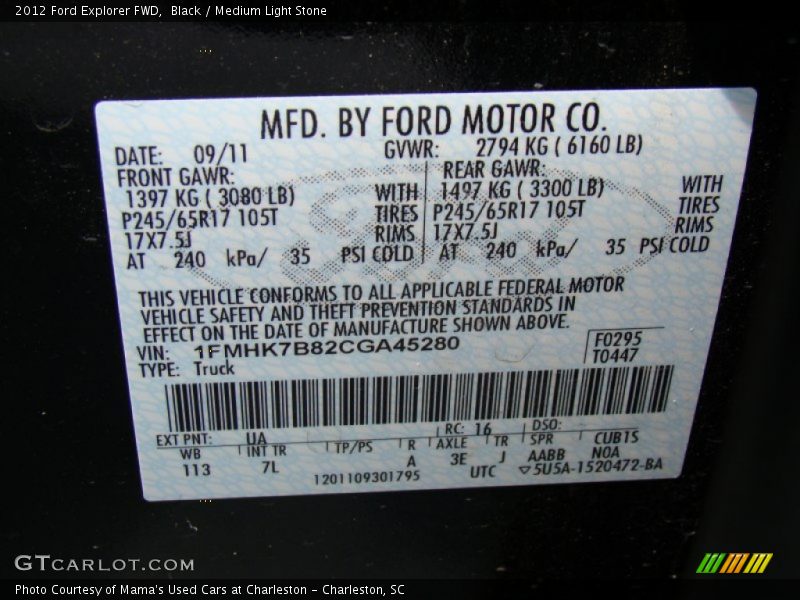 Black / Medium Light Stone 2012 Ford Explorer FWD