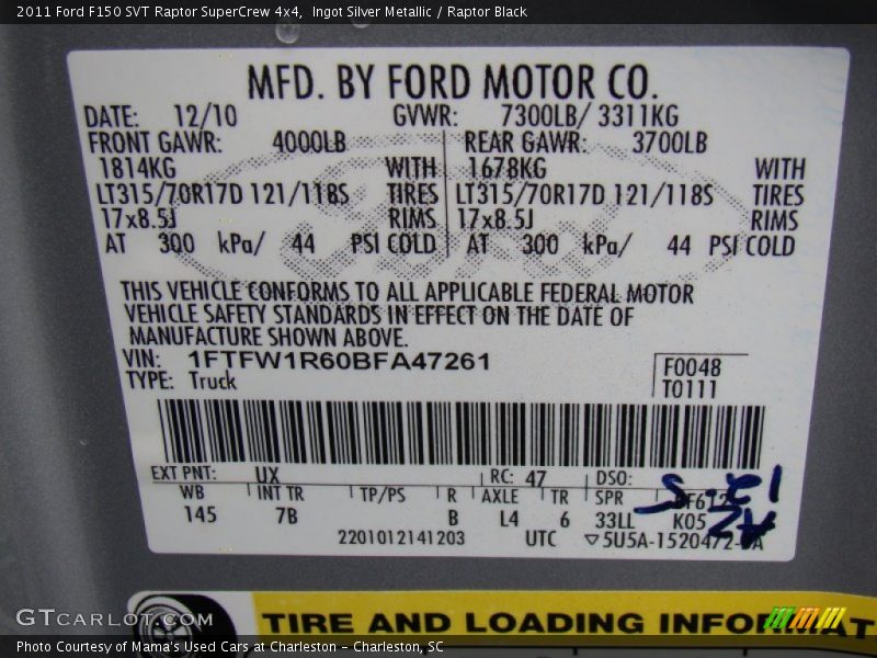 Ingot Silver Metallic / Raptor Black 2011 Ford F150 SVT Raptor SuperCrew 4x4