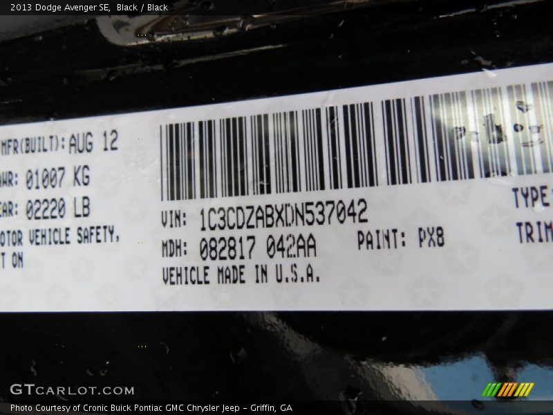 Black / Black 2013 Dodge Avenger SE