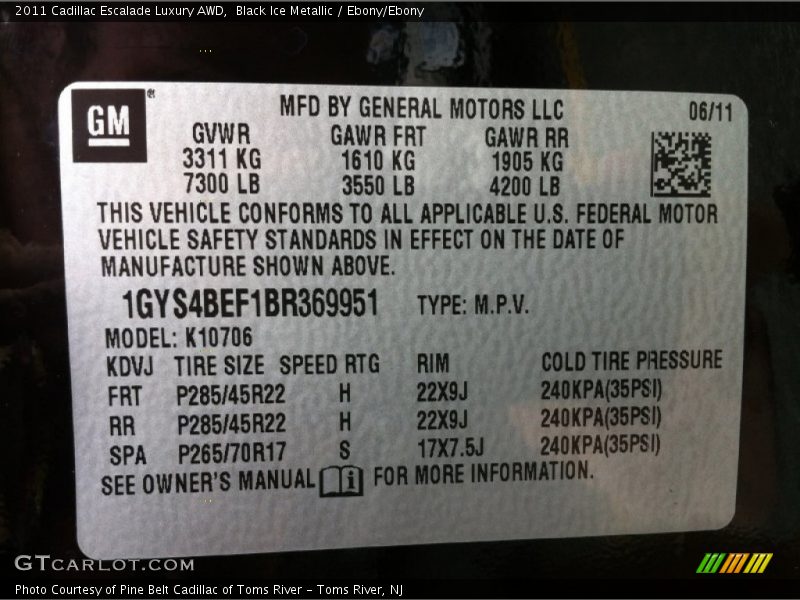 Black Ice Metallic / Ebony/Ebony 2011 Cadillac Escalade Luxury AWD