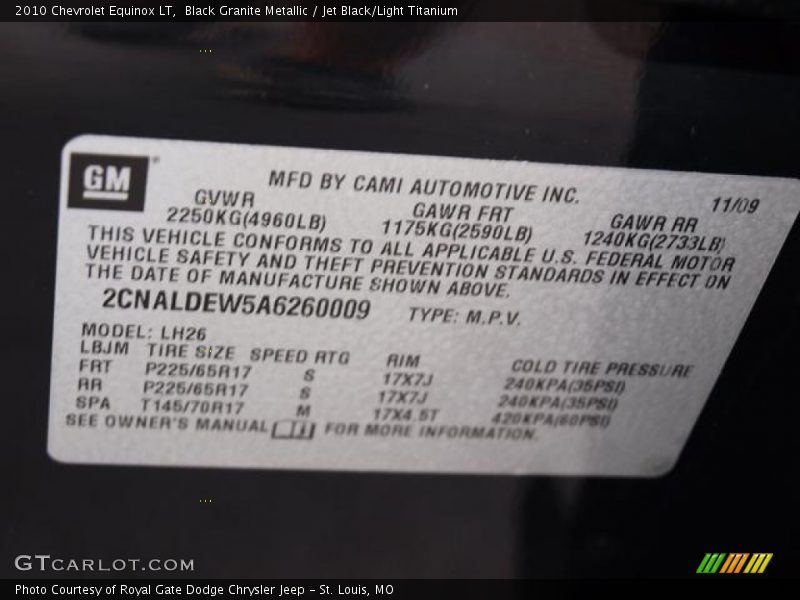 Black Granite Metallic / Jet Black/Light Titanium 2010 Chevrolet Equinox LT