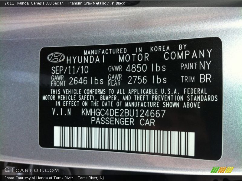 Titanium Gray Metallic / Jet Black 2011 Hyundai Genesis 3.8 Sedan