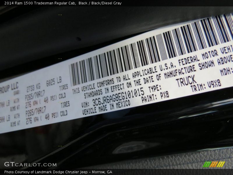 2014 1500 Tradesman Regular Cab Black Color Code PX8