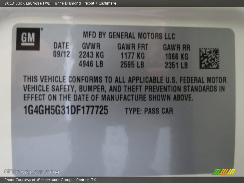 White Diamond Tricoat / Cashmere 2013 Buick LaCrosse FWD