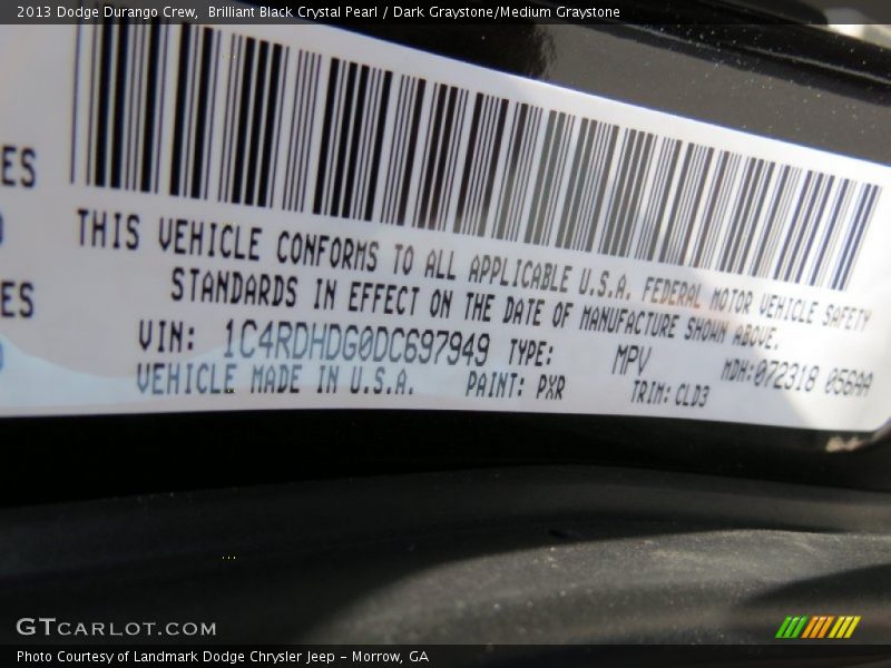 Brilliant Black Crystal Pearl / Dark Graystone/Medium Graystone 2013 Dodge Durango Crew
