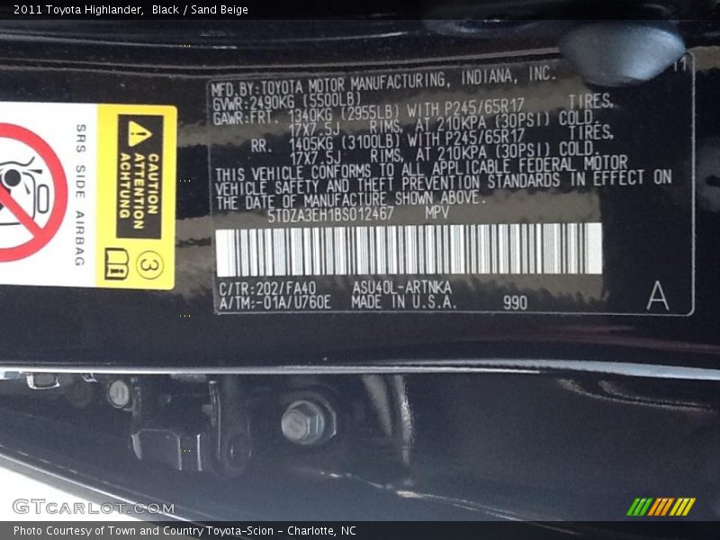 Black / Sand Beige 2011 Toyota Highlander