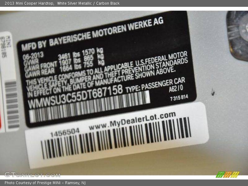 White Silver Metallic / Carbon Black 2013 Mini Cooper Hardtop