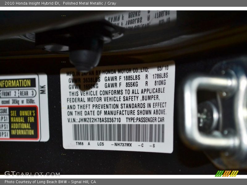 Polished Metal Metallic / Gray 2010 Honda Insight Hybrid EX