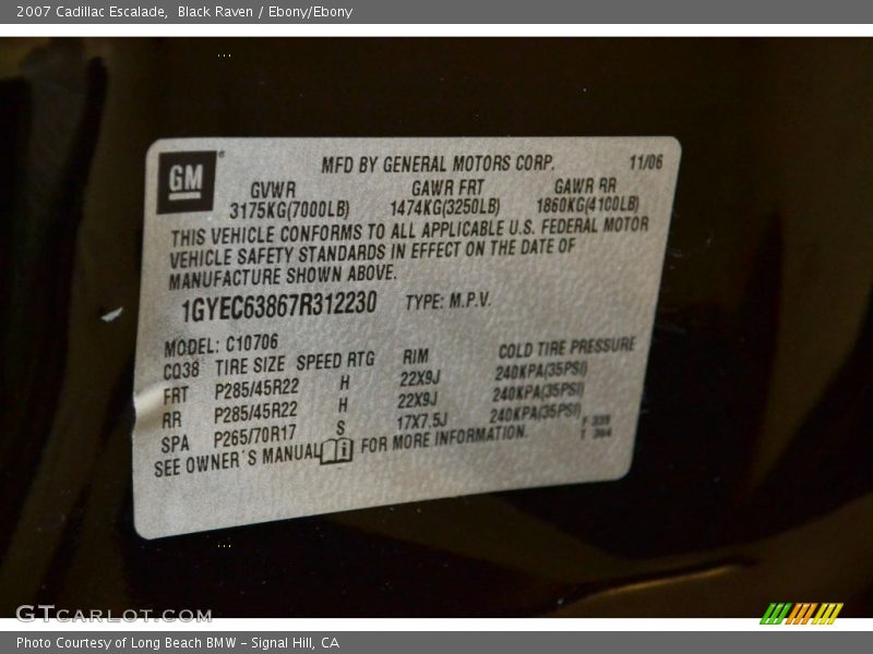 Black Raven / Ebony/Ebony 2007 Cadillac Escalade