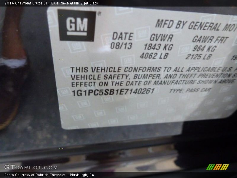 Blue Ray Metallic / Jet Black 2014 Chevrolet Cruze LT