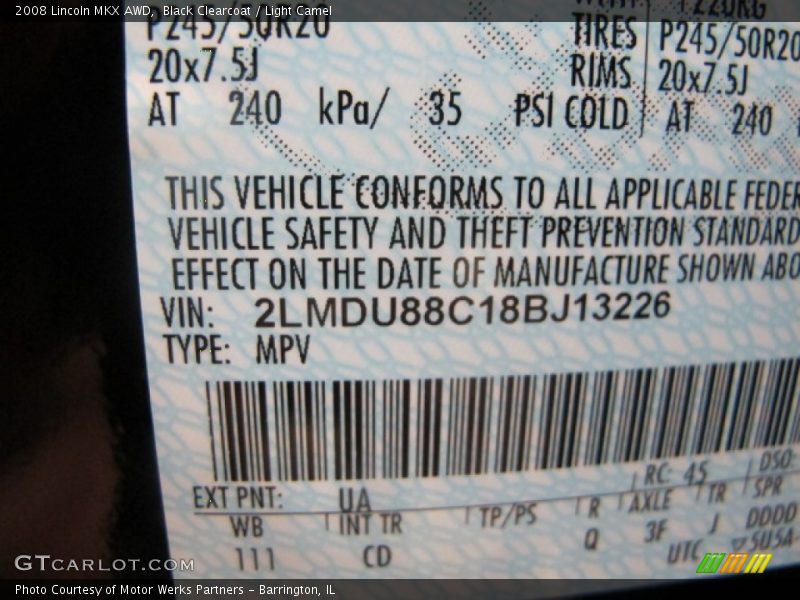 Black Clearcoat / Light Camel 2008 Lincoln MKX AWD