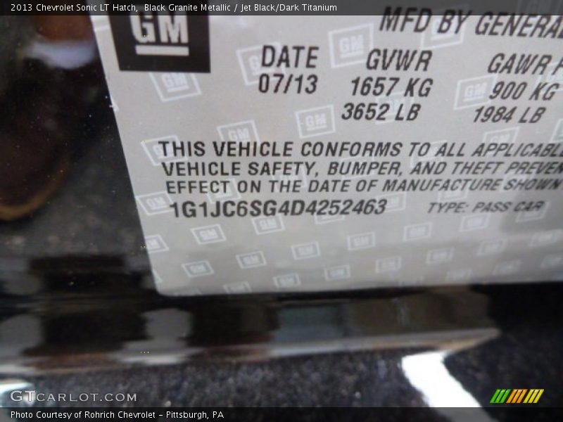 Black Granite Metallic / Jet Black/Dark Titanium 2013 Chevrolet Sonic LT Hatch