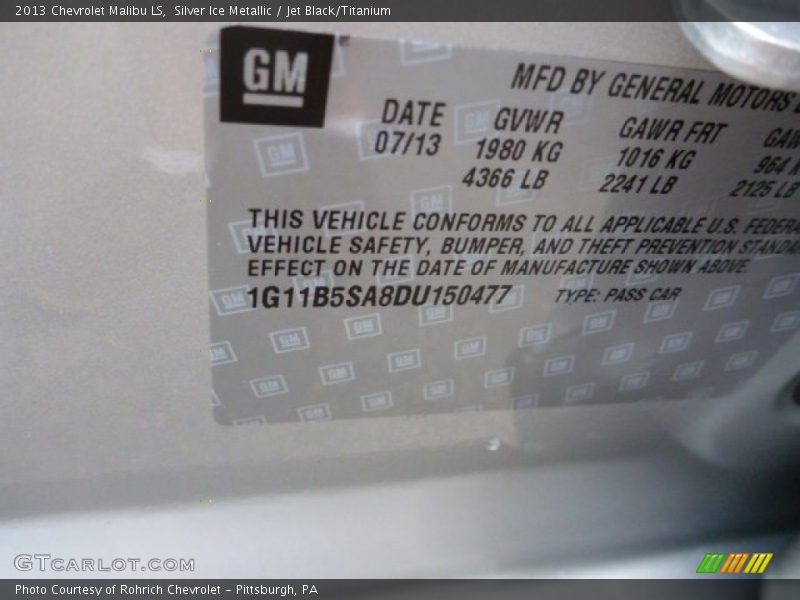 Silver Ice Metallic / Jet Black/Titanium 2013 Chevrolet Malibu LS
