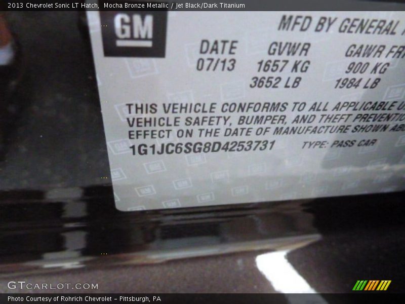 Mocha Bronze Metallic / Jet Black/Dark Titanium 2013 Chevrolet Sonic LT Hatch